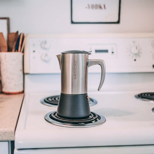 Grosche Milano Stovetop Espresso Maker - Steel Brushed/6 cup/9.3 oz