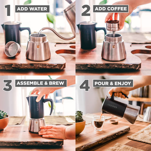 Grosche Milano Stovetop Espresso Maker - Steel Black/6 cup/9.3 oz