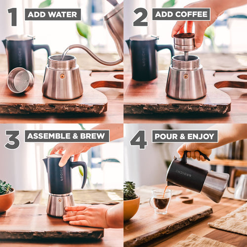 Grosche Milano Stovetop Espresso Maker - Steel Black/10 cup/16.9 oz