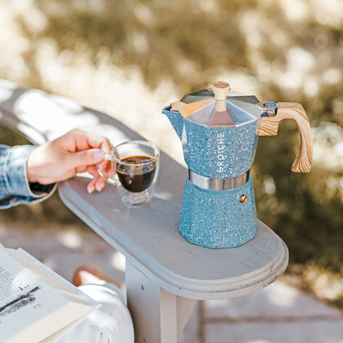 Grosche Milano Stovetop Espresso Maker - 3 cup / 5oz - Sparkling Blue