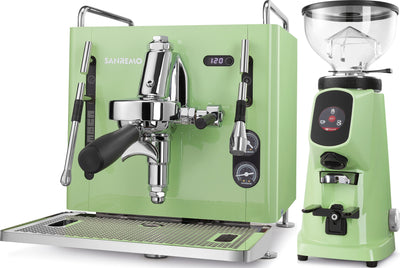 Sanremo Cube R Espresso Machine – Green + Sanremo AllGround Burr Grinder - Green