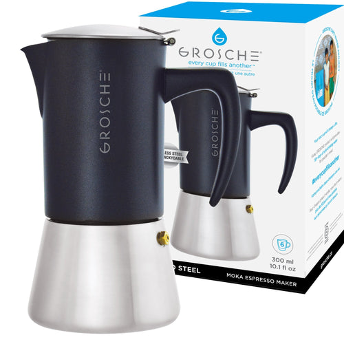 Grosche Milano Stovetop Espresso Maker - Steel Black/10 cup/16.9 oz 
