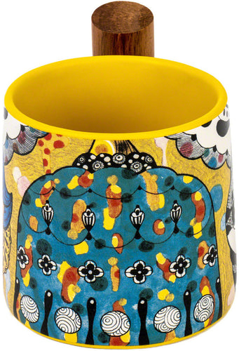 Asso Yellow Porcelain Mug w/ Wooden Handle - 450 ml 